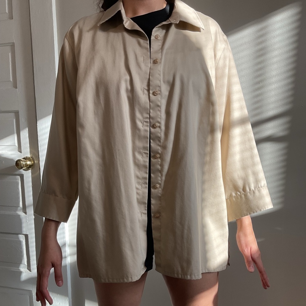 Preppy Long Sleeve Button Down Minimalist Cotton Summer Vacation Shirt Large - Picture 3 of 7